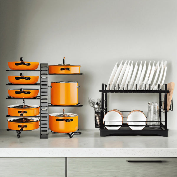 Upgraded 2 Piece Cookware Set Organizer Rack And Dish Drying Rack 8 Tier Pot And Pan Organizer For Kitchen Counter