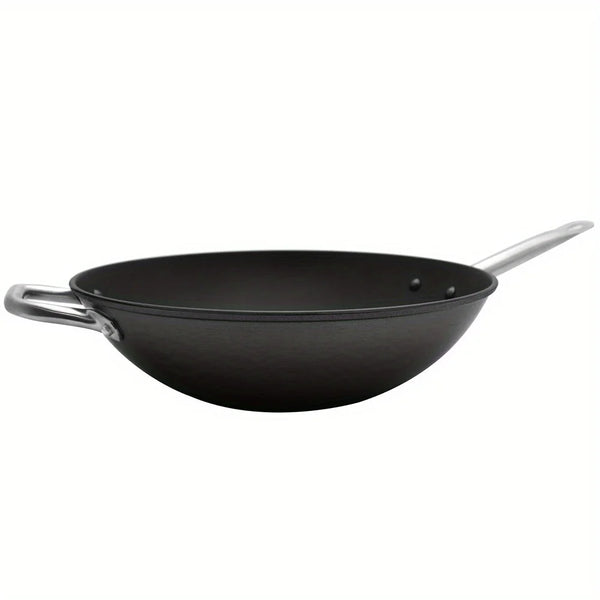14in Light Cast Iron Preseasoned Wok with Stainless Steel Handle