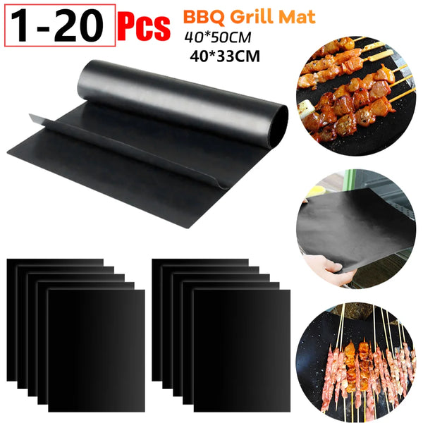 20-1Pcs BBQ Grill Mat Non-stick Heat Resistant Grill Mat Outdoor Baking Sheet Pad Reusable Barbecue Party Mat 40x50cm 33x40cm