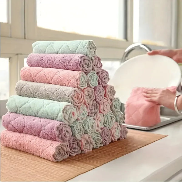 10pcs Microfiber Dish Cloths, Multi Purpose Dishwashing Towels For Tableware, Double Sided Cleaning Rags, Scouring Pads, Cleanin