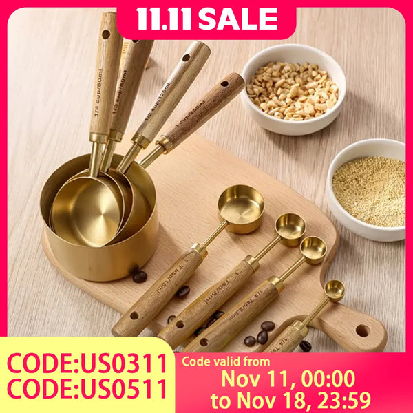 Gold Measuring Cups & Spoons Set (8-Piece) - Durable, Easy Storage for Home Baking & Daily Cooking kitchen gadgets