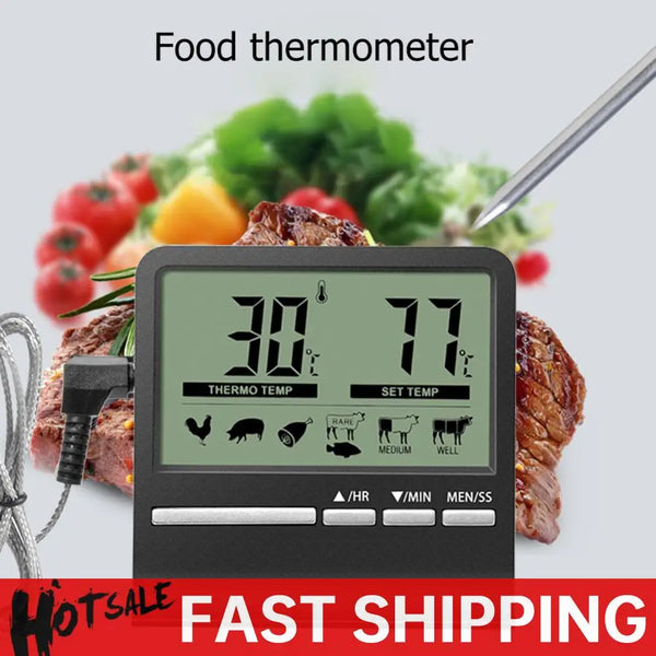 Large LCD Digital Kitchen Food Meat Cooking Thermometer for BBQ Grill Oven Smoker Cooking Baking Alarm Timer