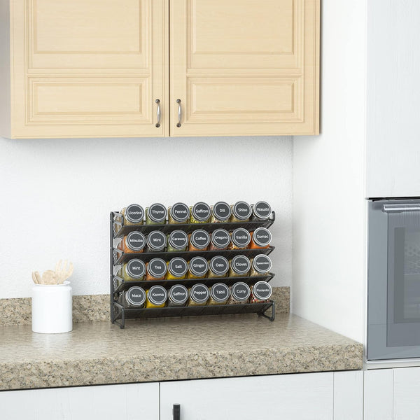 SpaceAid spice rack organizer with square glass spice jars and labels