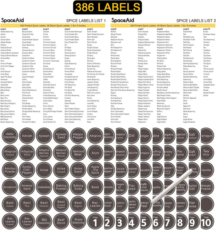 Set of 28 glass spice jars with waterproof spice jar labels