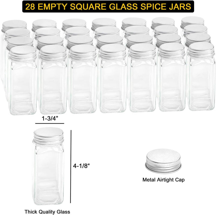 SpaceAid spice rack organizer with square glass spice jars and labels