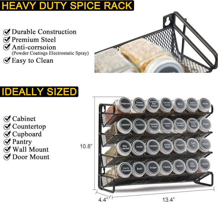 SpaceAid spice rack organizer with square glass spice jars and labels