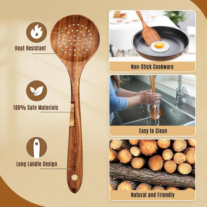 Eco-friendly wooden utensil set with comfort grip handles for daily cooking
