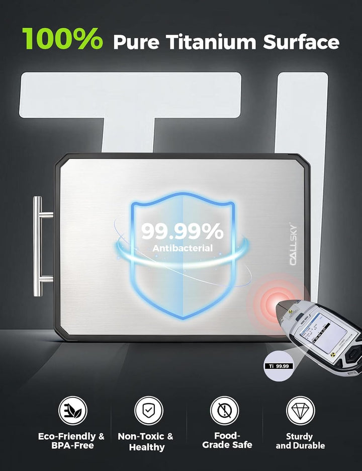 Close-up of titanium cutting board surface for kitchen prep