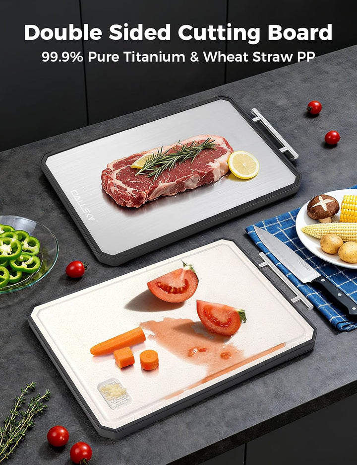 Titanium chopping board with non-slip silicone edges