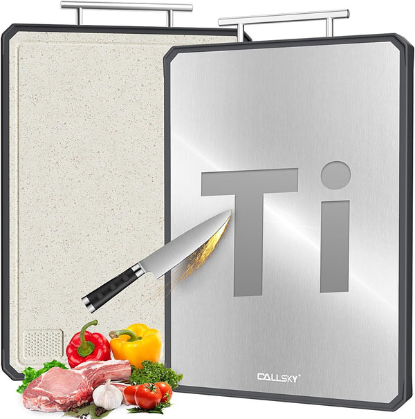 Premium double-sided titanium cutting board with juice groove