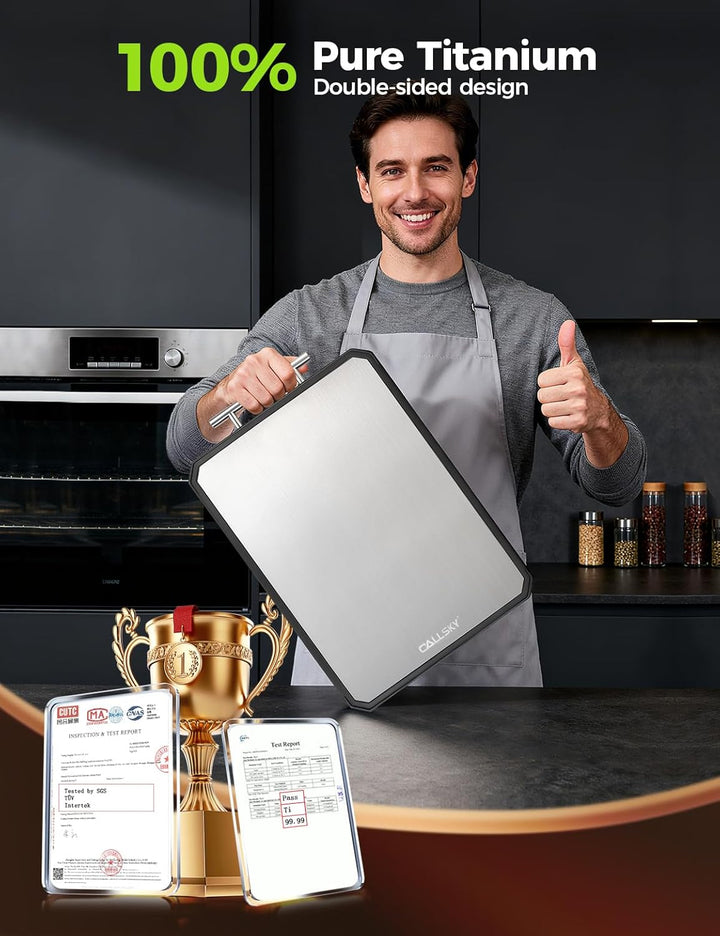 Dual-sided metal and wheat straw cutting board
